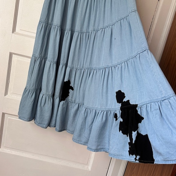 Sky to Moon Tiered Ruffle Maxi Skirt Chambray Graffiti Art Elastic Waist Boho - Picture 6 of 17